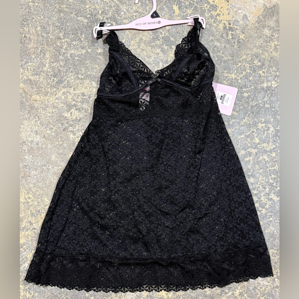 Bed of Roses Womens L Black Lace Babydoll Chemise - NWT